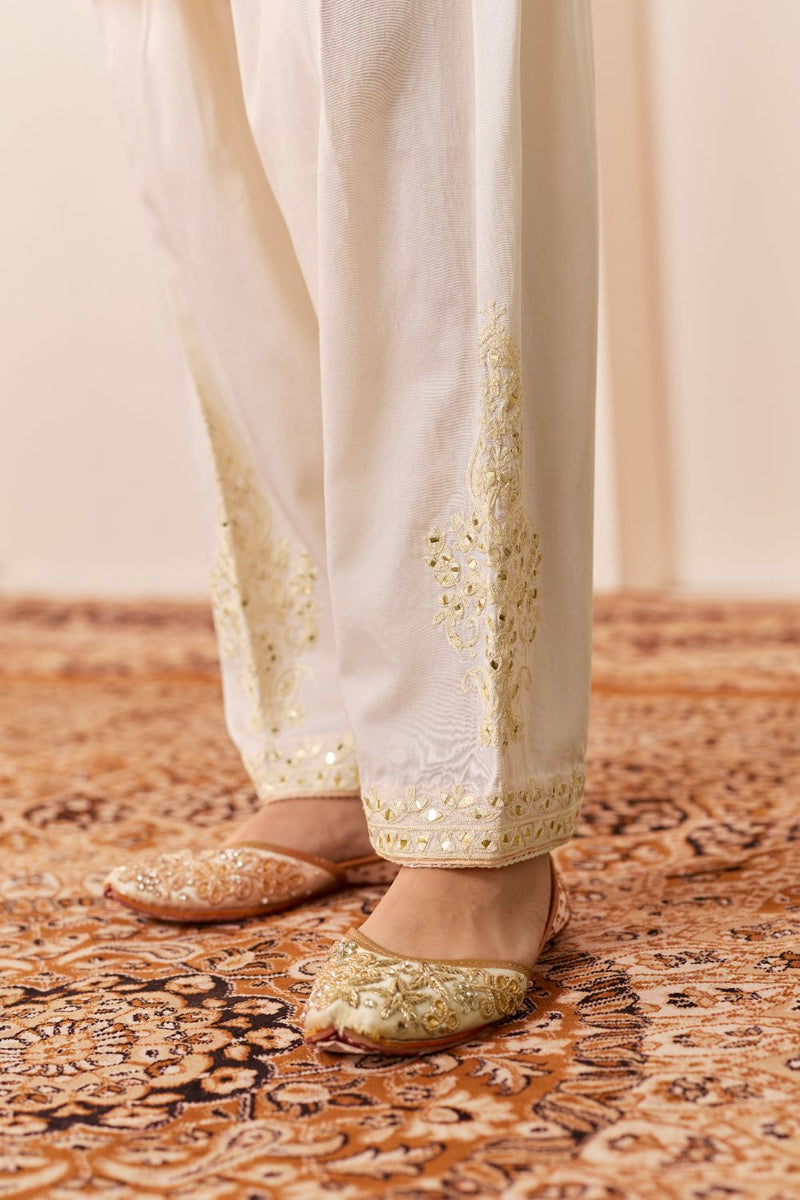 REEM - DAISY IVORY SHORT CHOGA WITH DOGRI SALWAR chanderi silk kurta/kurta set by SHEETAL BATRA in daisy iovry with carnation pink for women in Singapore
