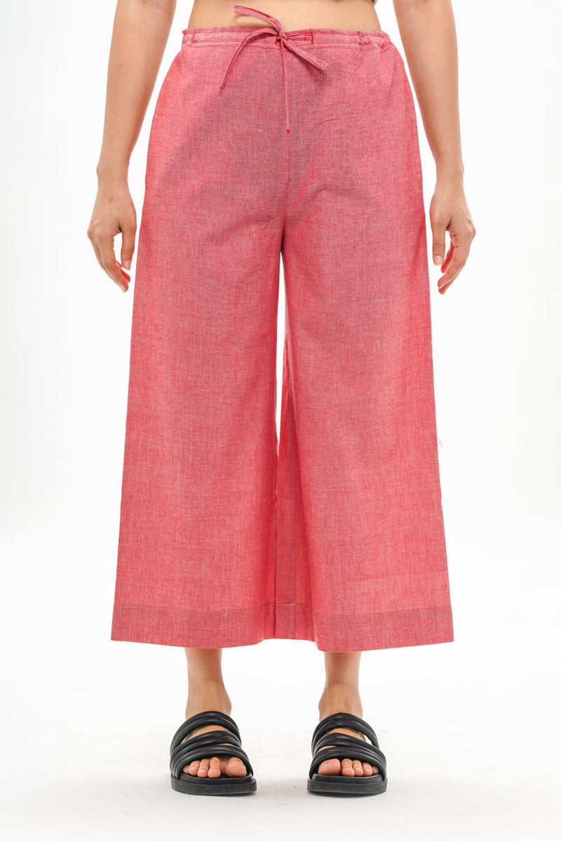 REN PALAZZO 100% cotton by Translate - Handwoven Ikat in red color for women in Singapore