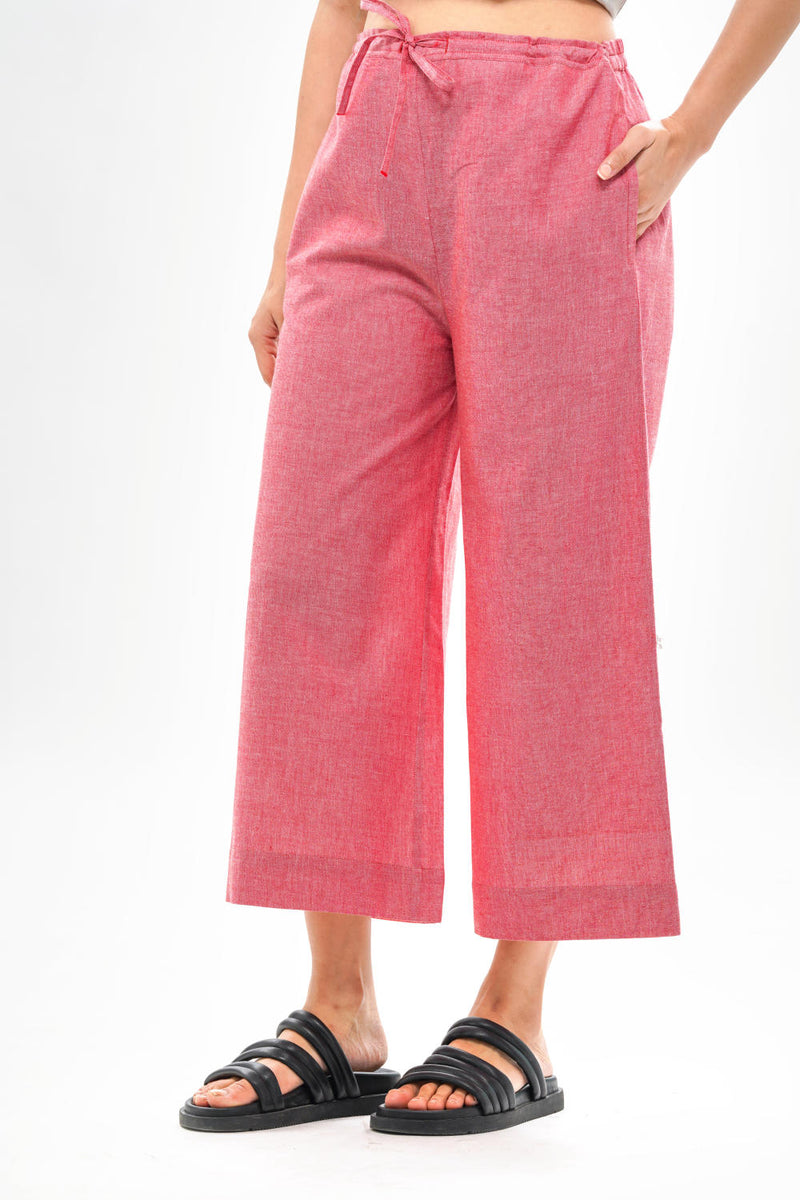 REN PALAZZO 100% cotton by Translate - Handwoven Ikat in red color for women in Singapore