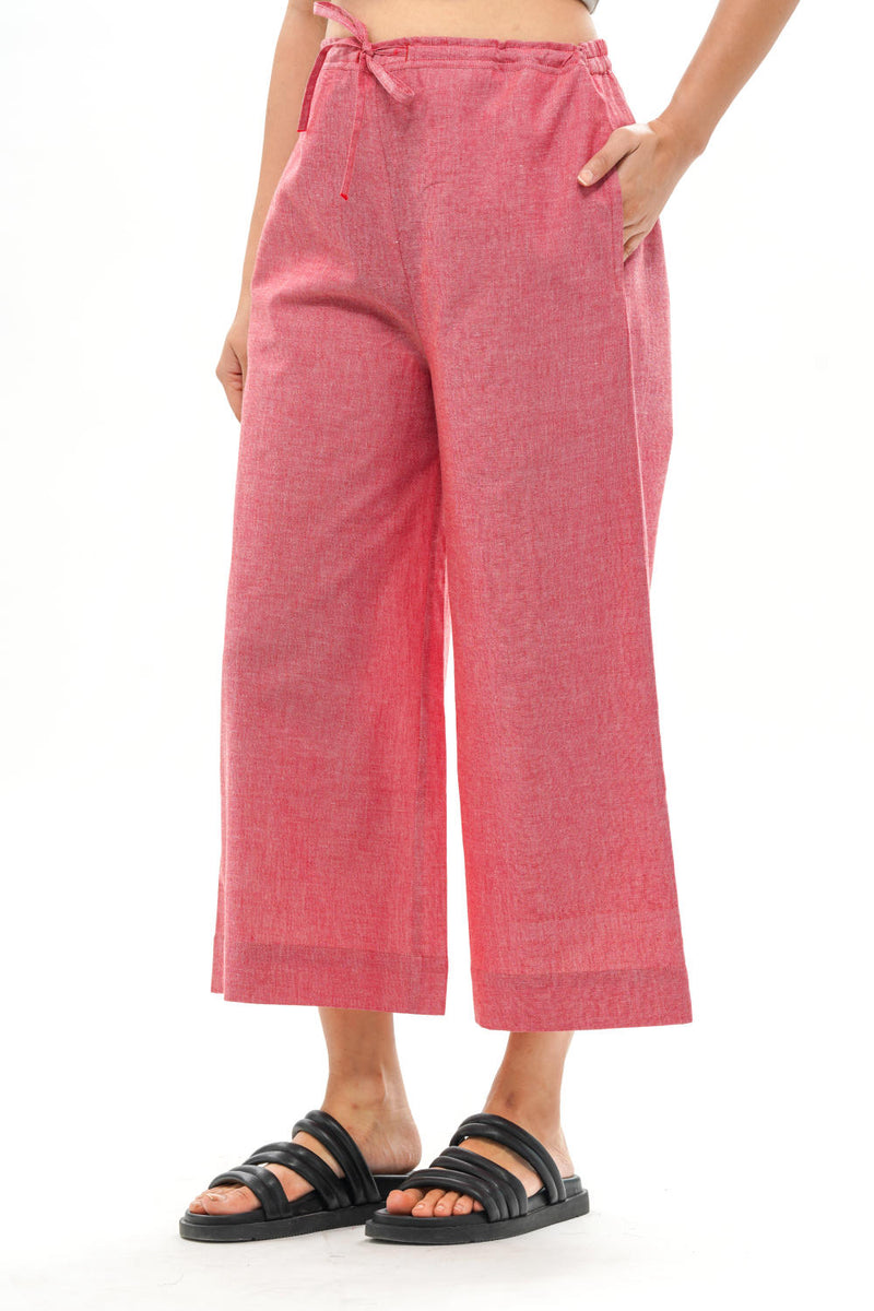REN PALAZZO 100% cotton by Translate - Handwoven Ikat in red color for women in Singapore
