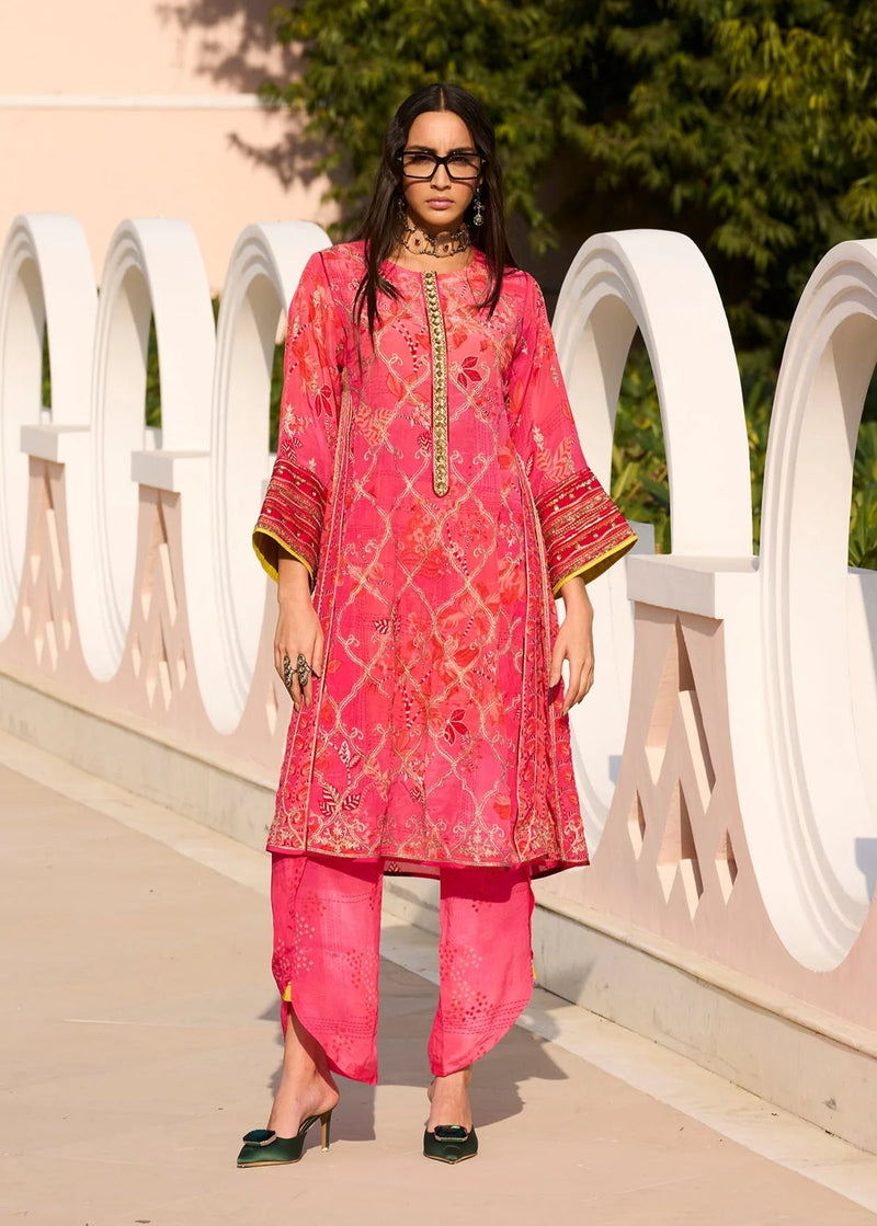 Retro Raani Candy Choga Style Kurta Set crepe kurta/kurta set by Rajiramniq in pink for women in Singapore