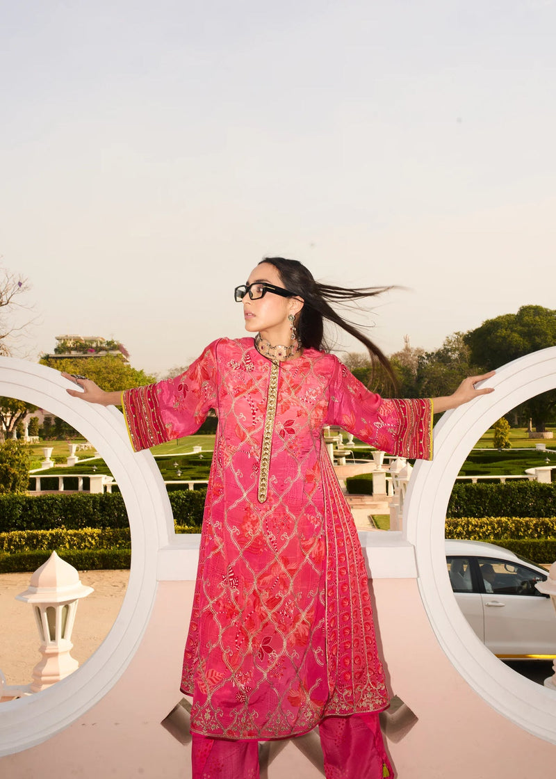 Retro Raani Candy Choga Style Kurta Set crepe kurta/kurta set by Rajiramniq in pink for women in Singapore