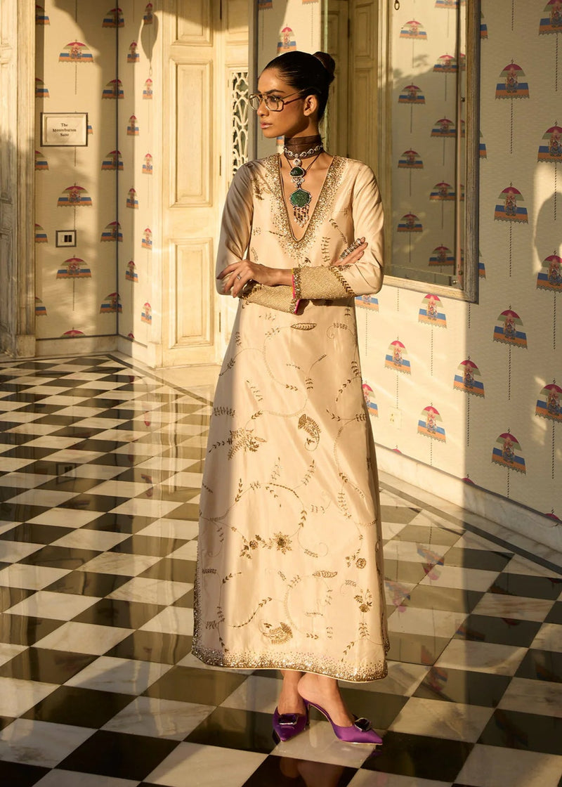 Retro Raani Ivory Jaal kaftan dress silk dress by Rajiramniq in ivory for women in Singapore