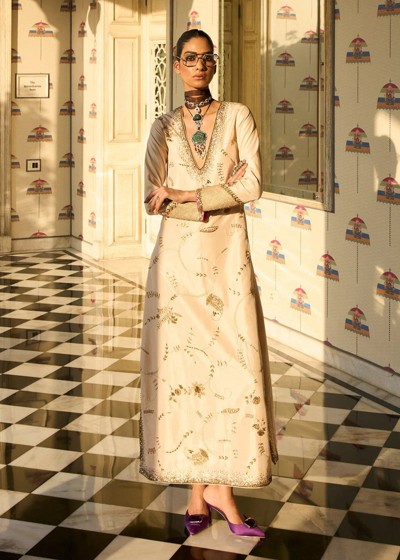 Retro Raani Ivory Jaal kaftan dress silk dress by Rajiramniq in ivory for women in Singapore
