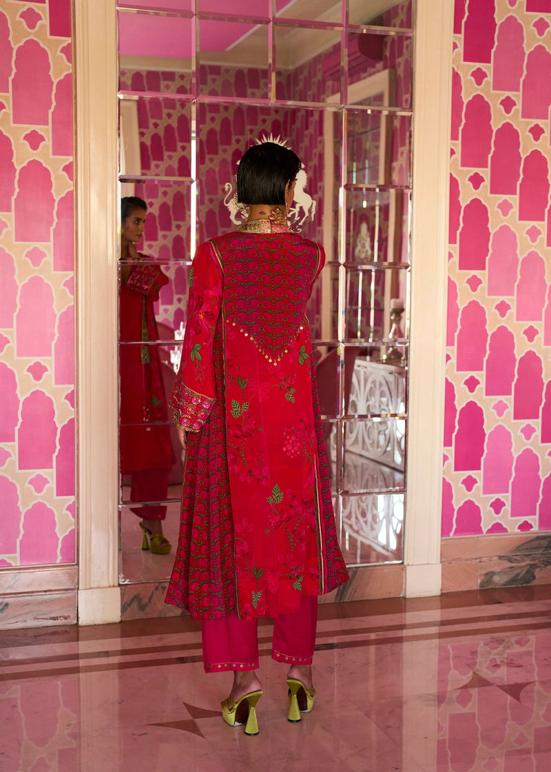 Retro Raani Red Jacket Kurta Set crepe kurta/kurta set by Rajiramniq in red for women in Singapore