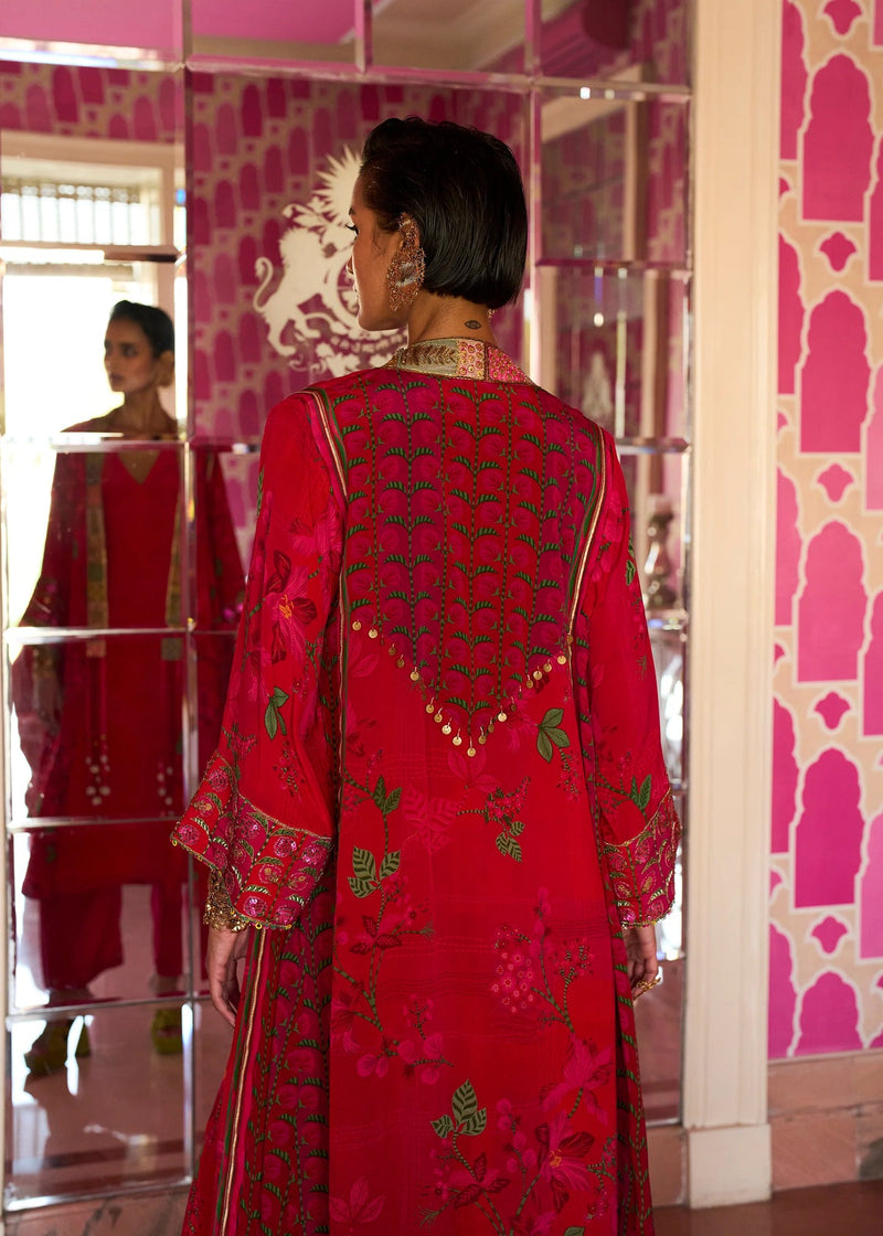 Retro Raani Red Jacket Kurta Set crepe kurta/kurta set by Rajiramniq in red for women in Singapore