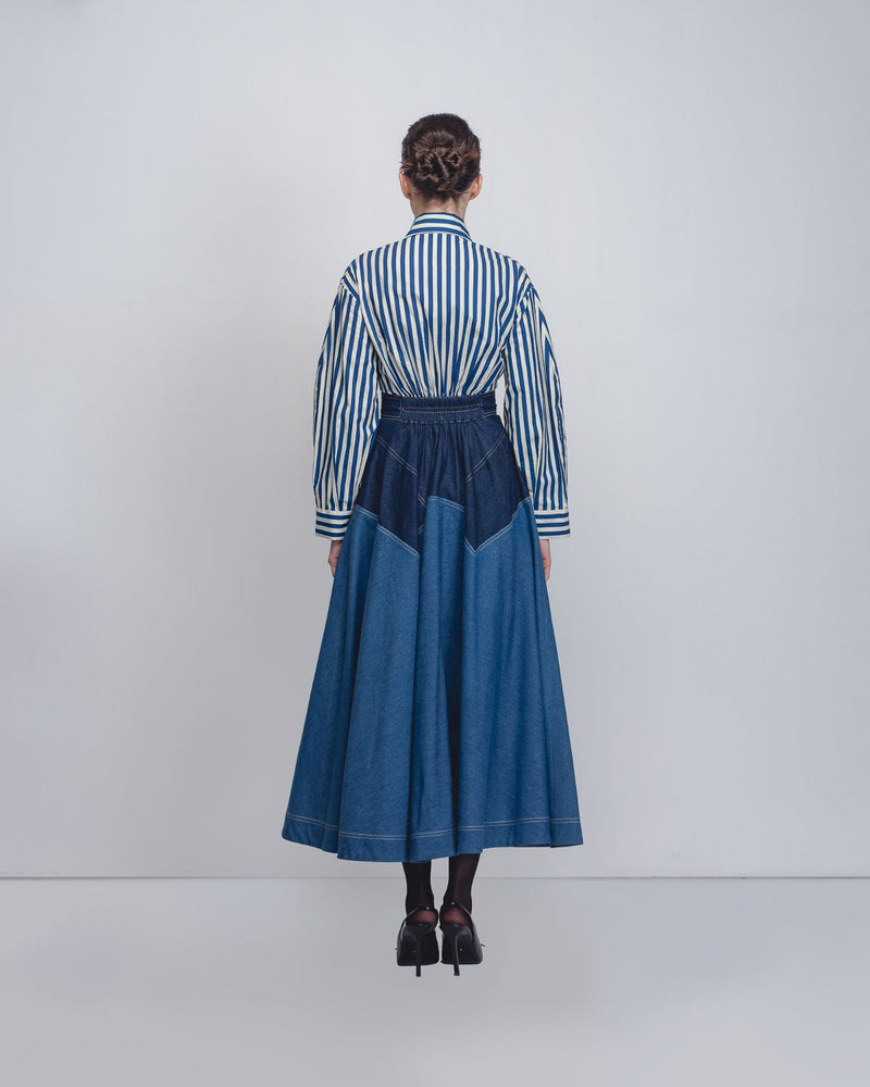 Rini Dress - Denim Blue + Blue / White Stripe cotton Buy Rini Dress - Denim Blue + Blue / White Stripe from C&W | Dresses for Women by Leh Studios in blue color for women in Singapore