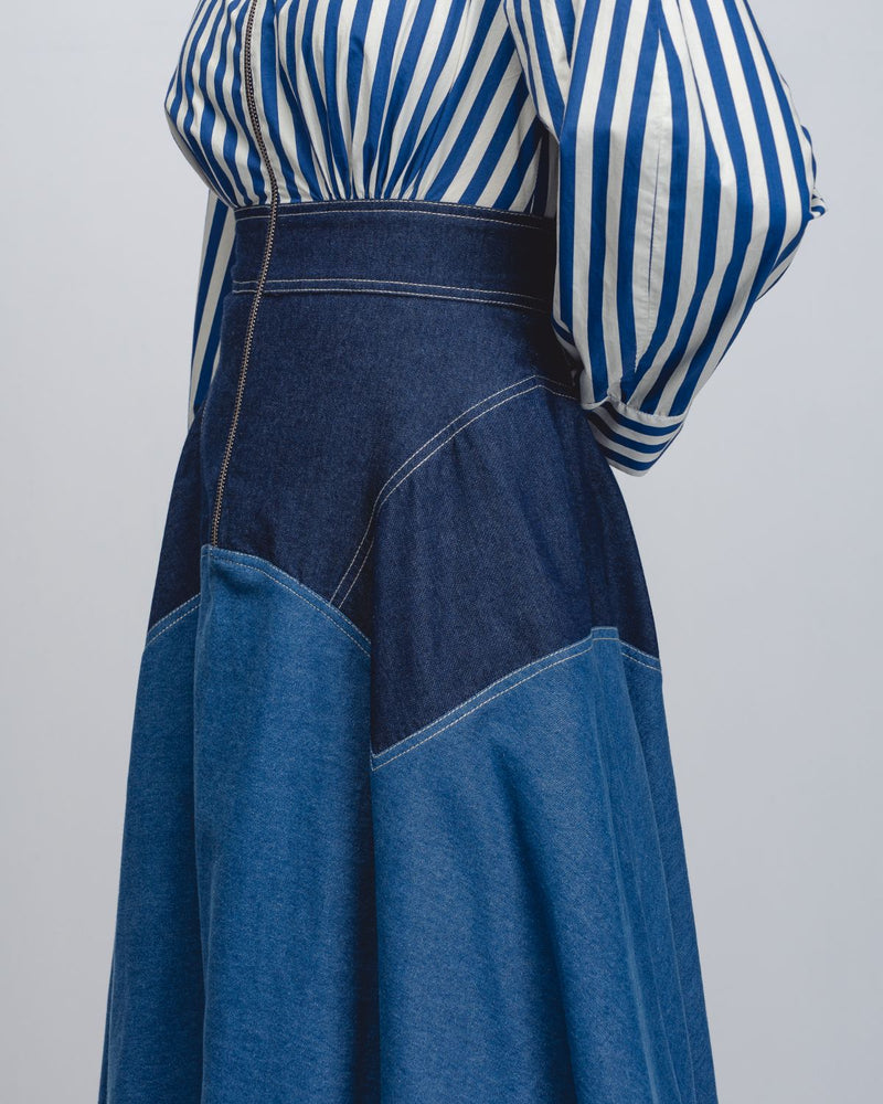 Rini Dress - Denim Blue + Blue / White Stripe cotton Buy Rini Dress - Denim Blue + Blue / White Stripe from C&W | Dresses for Women by Leh Studios in blue color for women in Singapore
