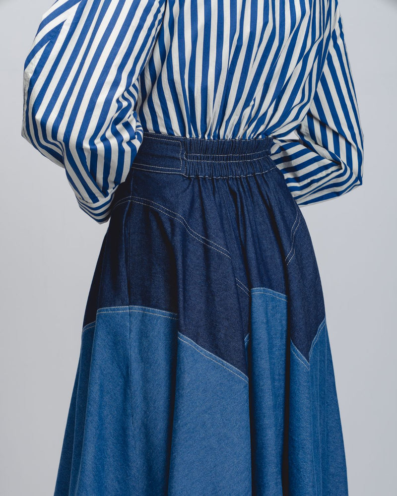 Rini Dress - Denim Blue + Blue / White Stripe cotton Buy Rini Dress - Denim Blue + Blue / White Stripe from C&W | Dresses for Women by Leh Studios in blue color for women in Singapore
