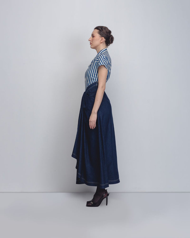 Roma Dress - Blue + White Stripes / Denim Blue cotton Buy Roma Dress - Blue + White Stripes / Denim Blue from C&W | Dresses for Women by Leh Studios in white color for women in Singapore