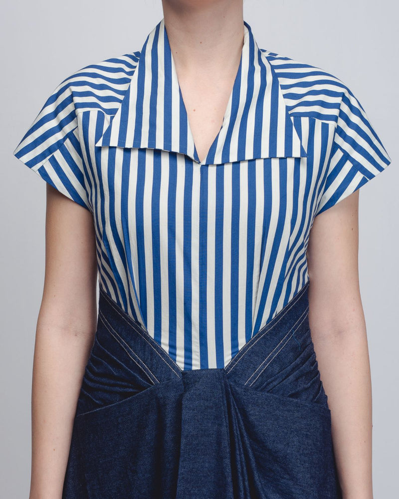 Roma Dress - Blue + White Stripes / Denim Blue cotton Buy Roma Dress - Blue + White Stripes / Denim Blue from C&W | Dresses for Women by Leh Studios in white color for women in Singapore