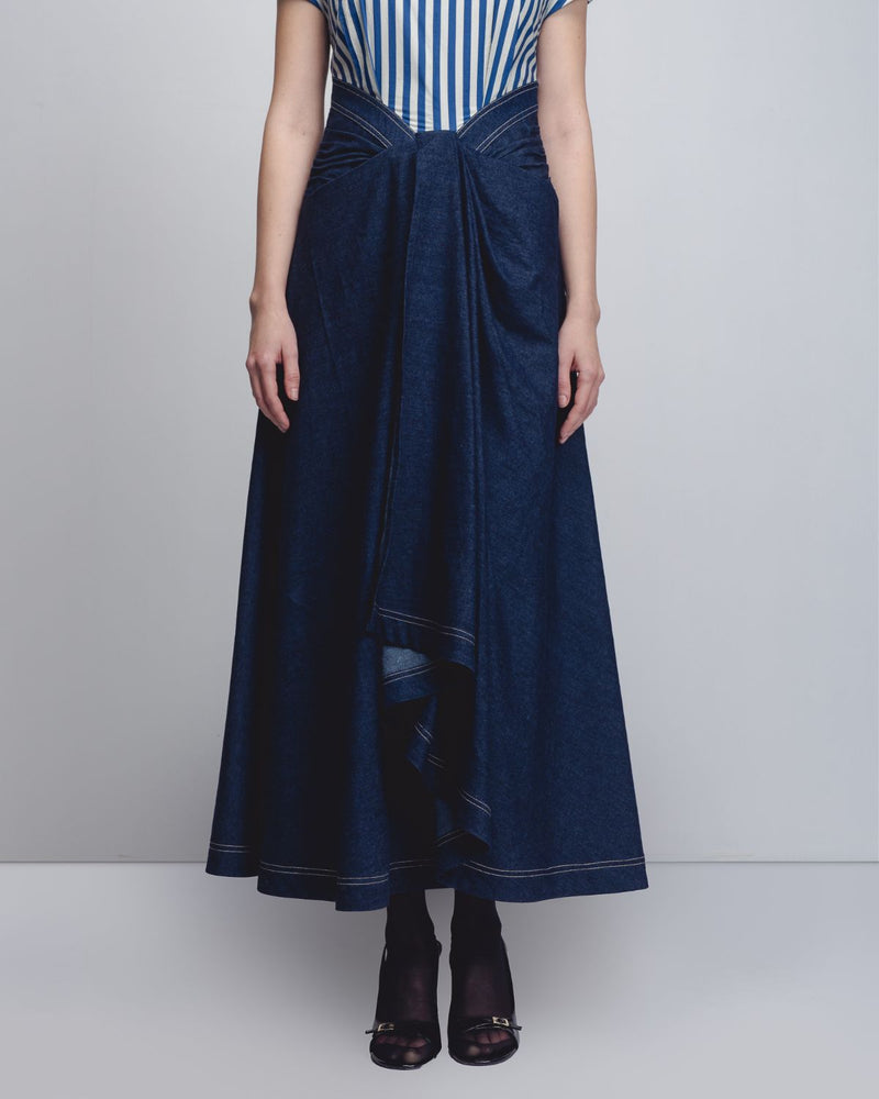 Roma Dress - Blue + White Stripes / Denim Blue cotton Buy Roma Dress - Blue + White Stripes / Denim Blue from C&W | Dresses for Women by Leh Studios in white color for women in Singapore