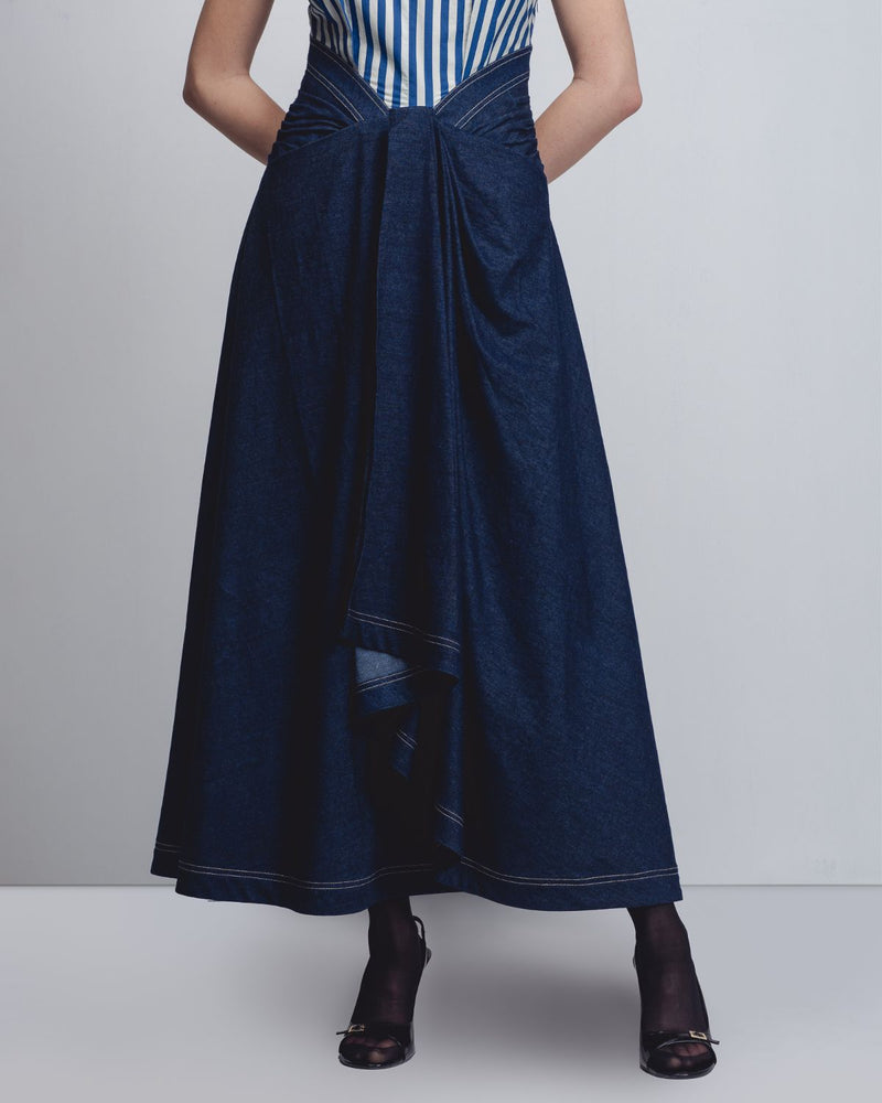 Roma Dress - Blue + White Stripes / Denim Blue cotton Buy Roma Dress - Blue + White Stripes / Denim Blue from C&W | Dresses for Women by Leh Studios in white color for women in Singapore