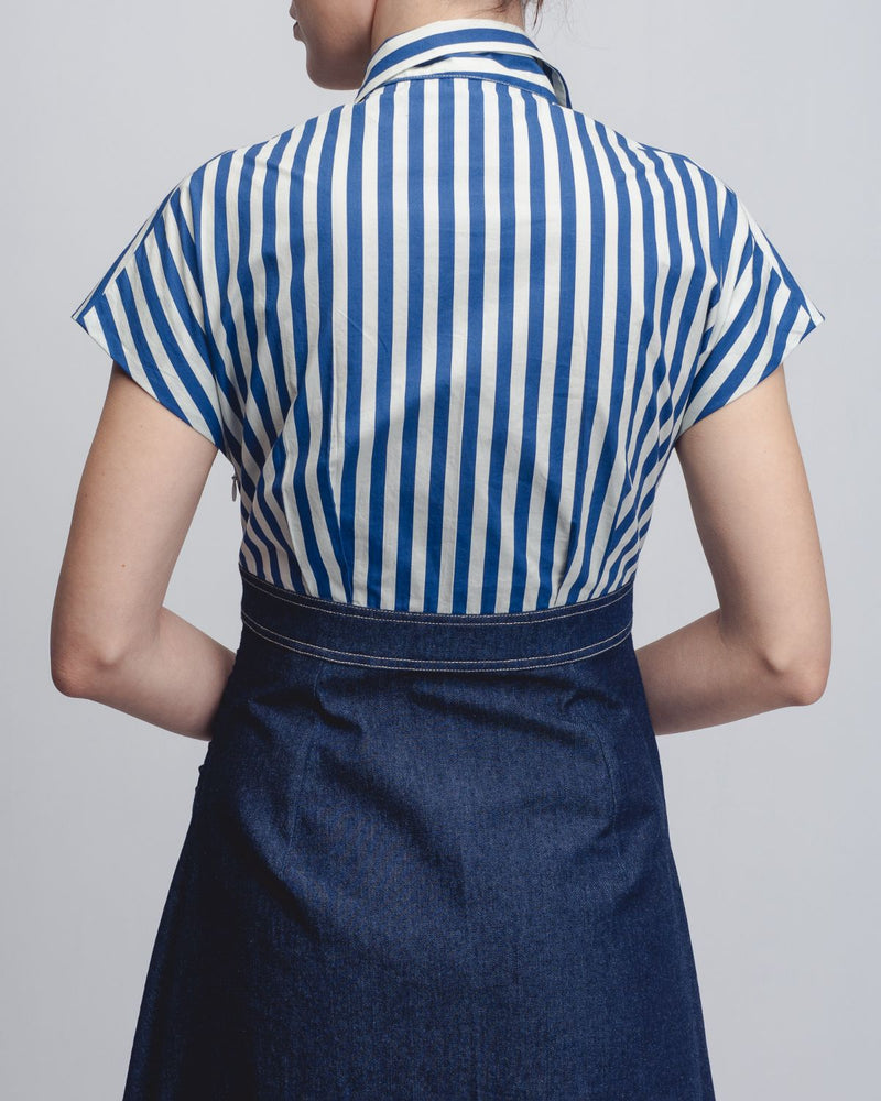 Roma Dress - Blue + White Stripes / Denim Blue cotton Buy Roma Dress - Blue + White Stripes / Denim Blue from C&W | Dresses for Women by Leh Studios in white color for women in Singapore