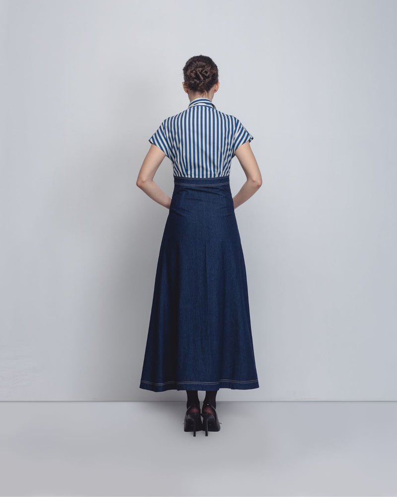 Roma Dress - Blue + White Stripes / Denim Blue cotton Buy Roma Dress - Blue + White Stripes / Denim Blue from C&W | Dresses for Women by Leh Studios in white color for women in Singapore