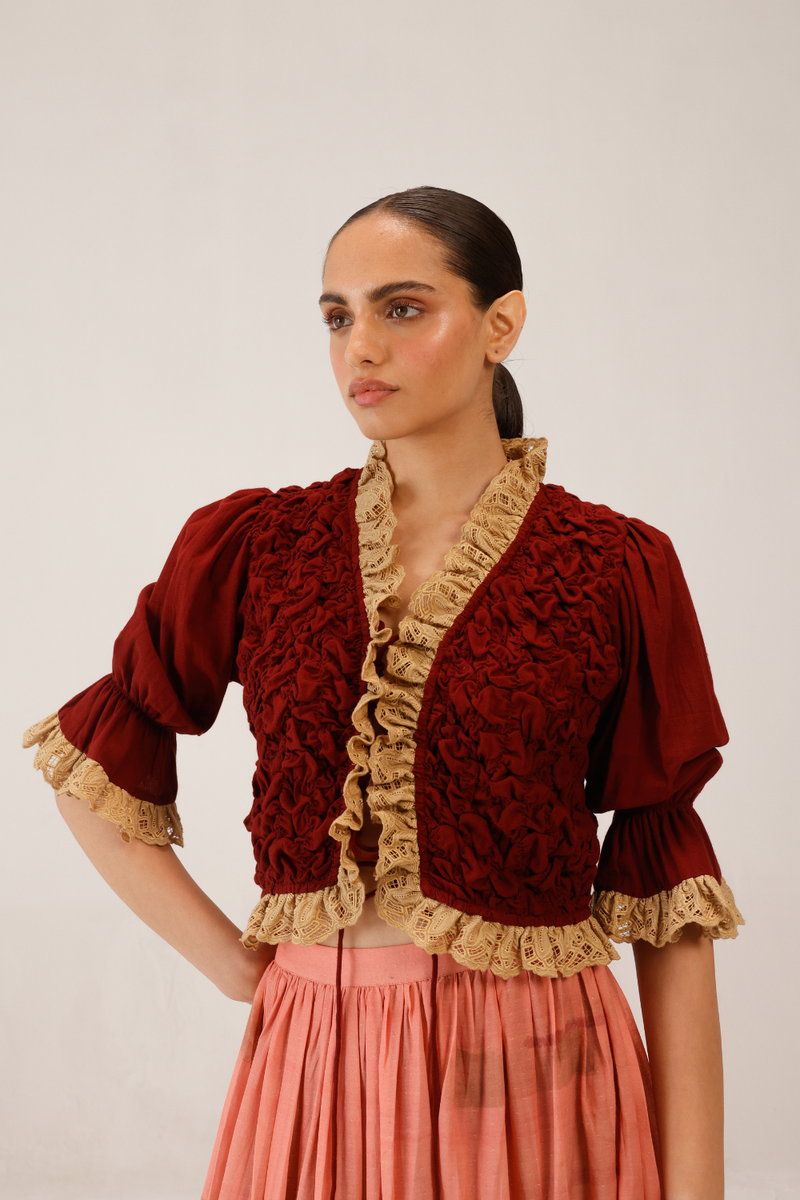 ROOSHED BLOUSE - RED by CORD for women in Singapore