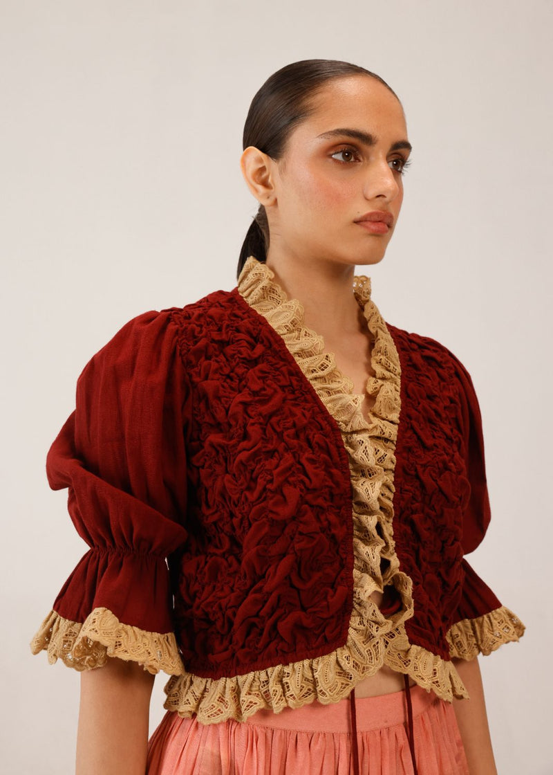 ROOSHED BLOUSE - RED by CORD for women in Singapore