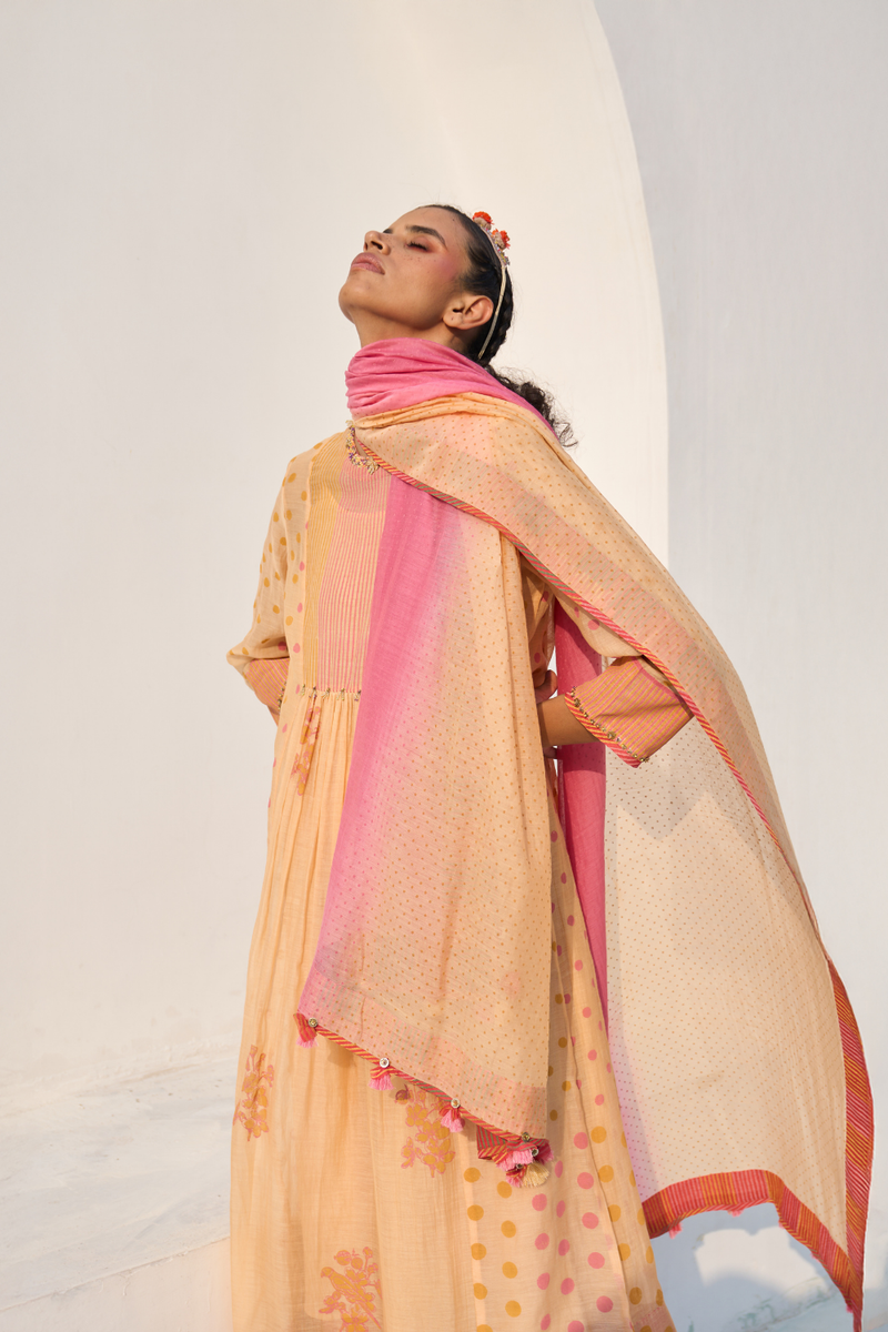 Rose Dupatta chanderi by SWATTI KAPOOR in peach color for women in Singapore