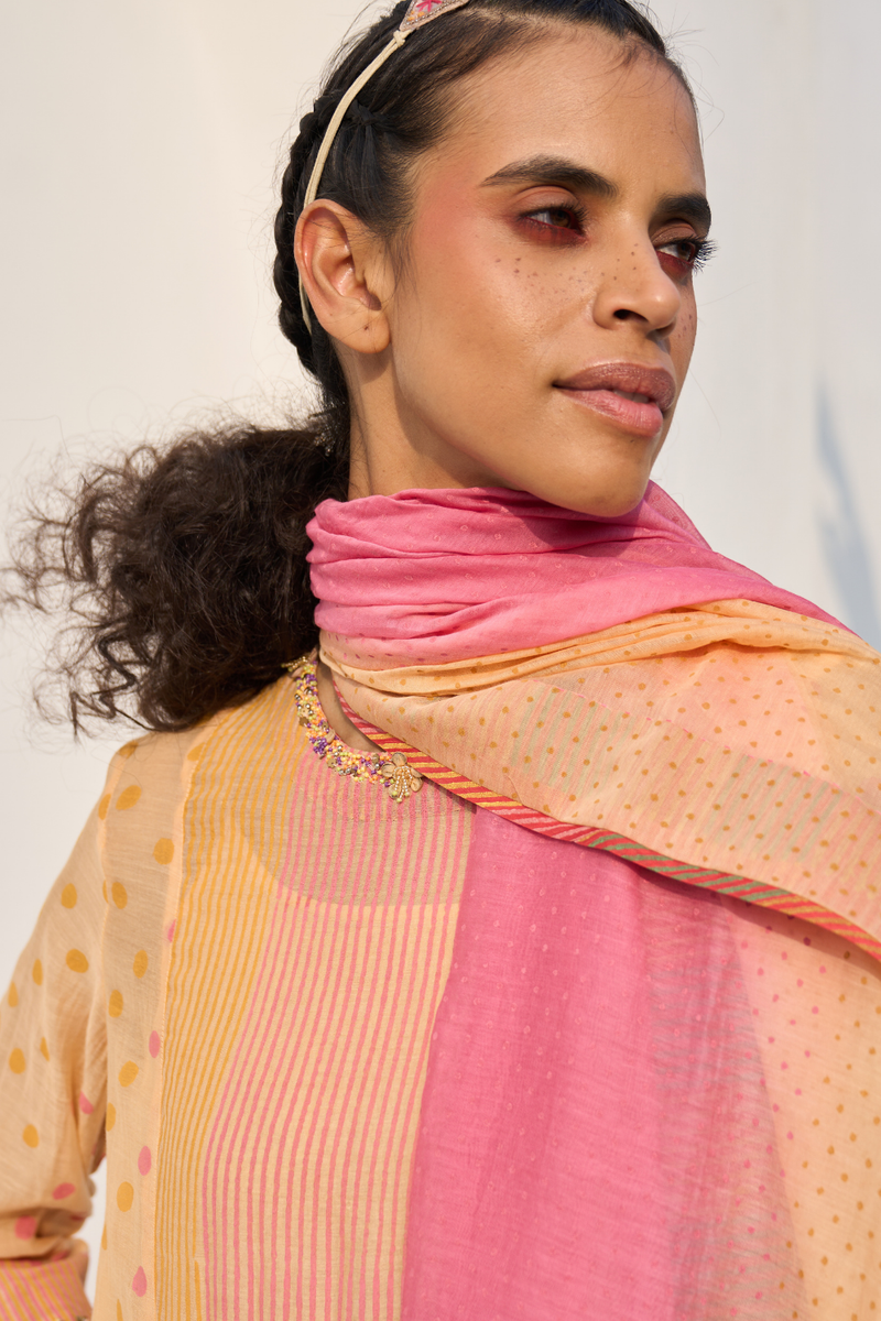 Rose Dupatta chanderi by SWATTI KAPOOR in peach color for women in Singapore