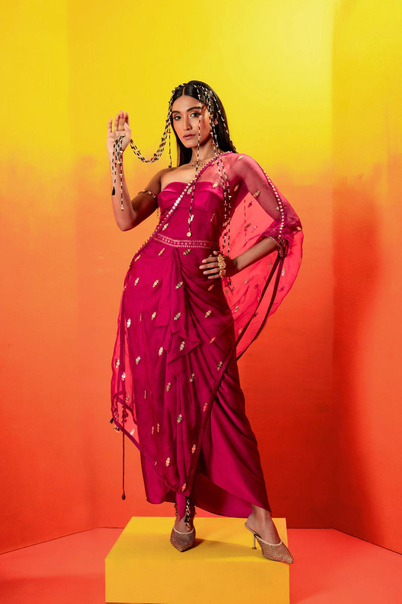 Tara Pink Dress with Half Cape