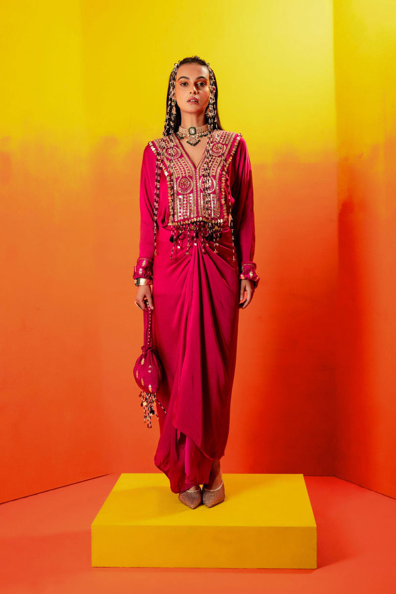 Tara Pink Festive Tie up Kurta Dress