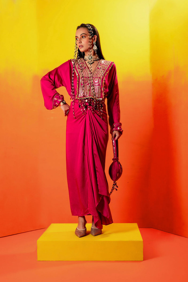 Tara Pink Festive Tie up Kurta Dress