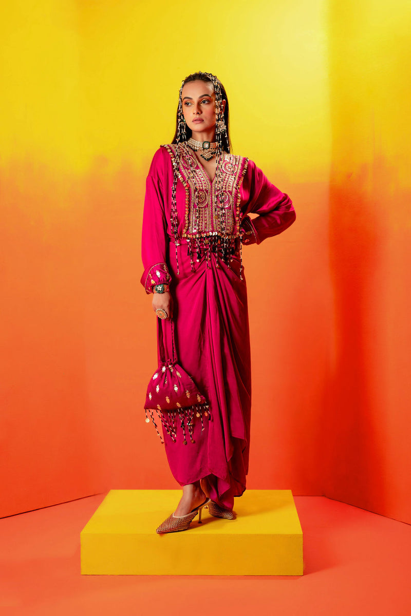Tara Pink Festive Tie up Kurta Dress