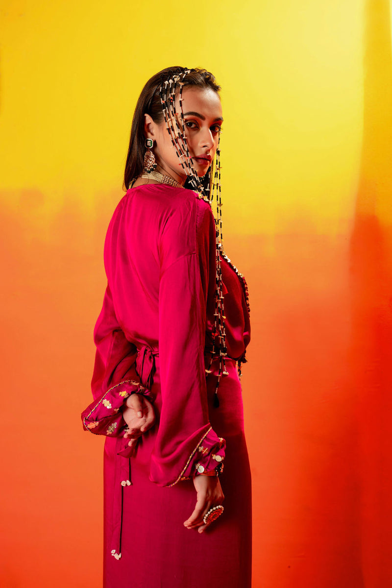 Tara Pink Festive Tie up Kurta Dress