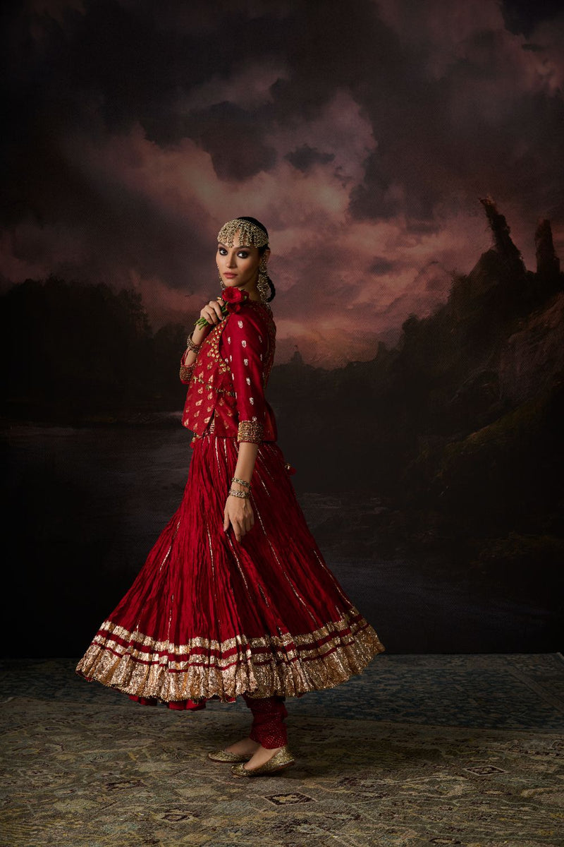 RUHI SKIRT chanderi by SWATTI KAPOOR in red color for women in Singapore
