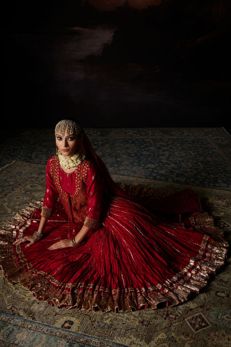 RUHI SKIRT chanderi by SWATTI KAPOOR in red color for women in Singapore