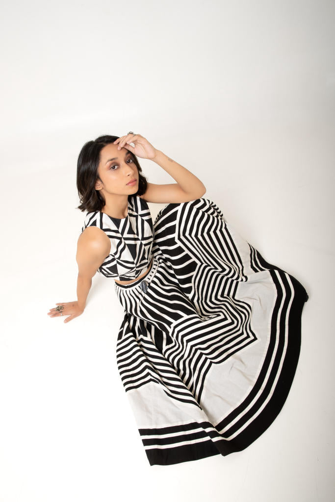 Rachana Skirt + Rapa Crop cotton by Ka-Sha in black color for women in Singapore