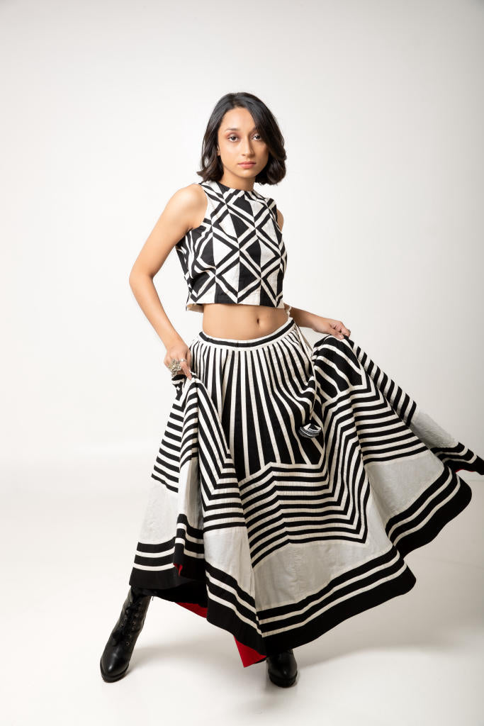 Rachana Skirt + Rapa Crop cotton by Ka-Sha in black color for women in Singapore