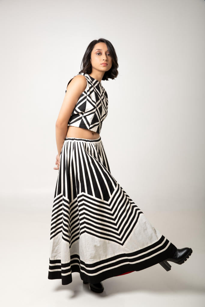 Rachana Skirt + Rapa Crop cotton by Ka-Sha in black color for women in Singapore