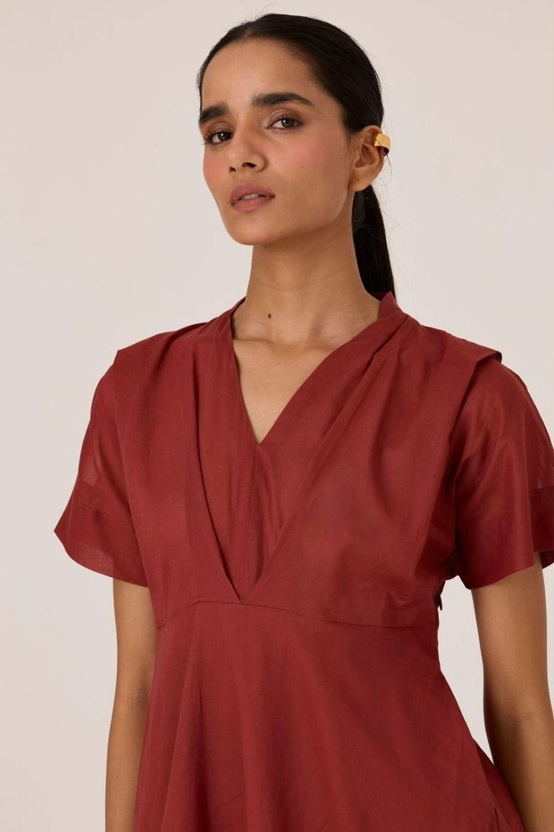 Raed Umber Pleated Midi Dress cotton by The Summer House for women in Singapore