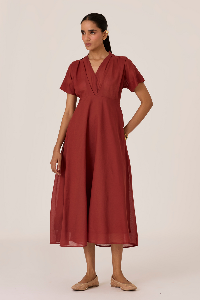 Raed Umber Pleated Midi Dress cotton by The Summer House for women in Singapore