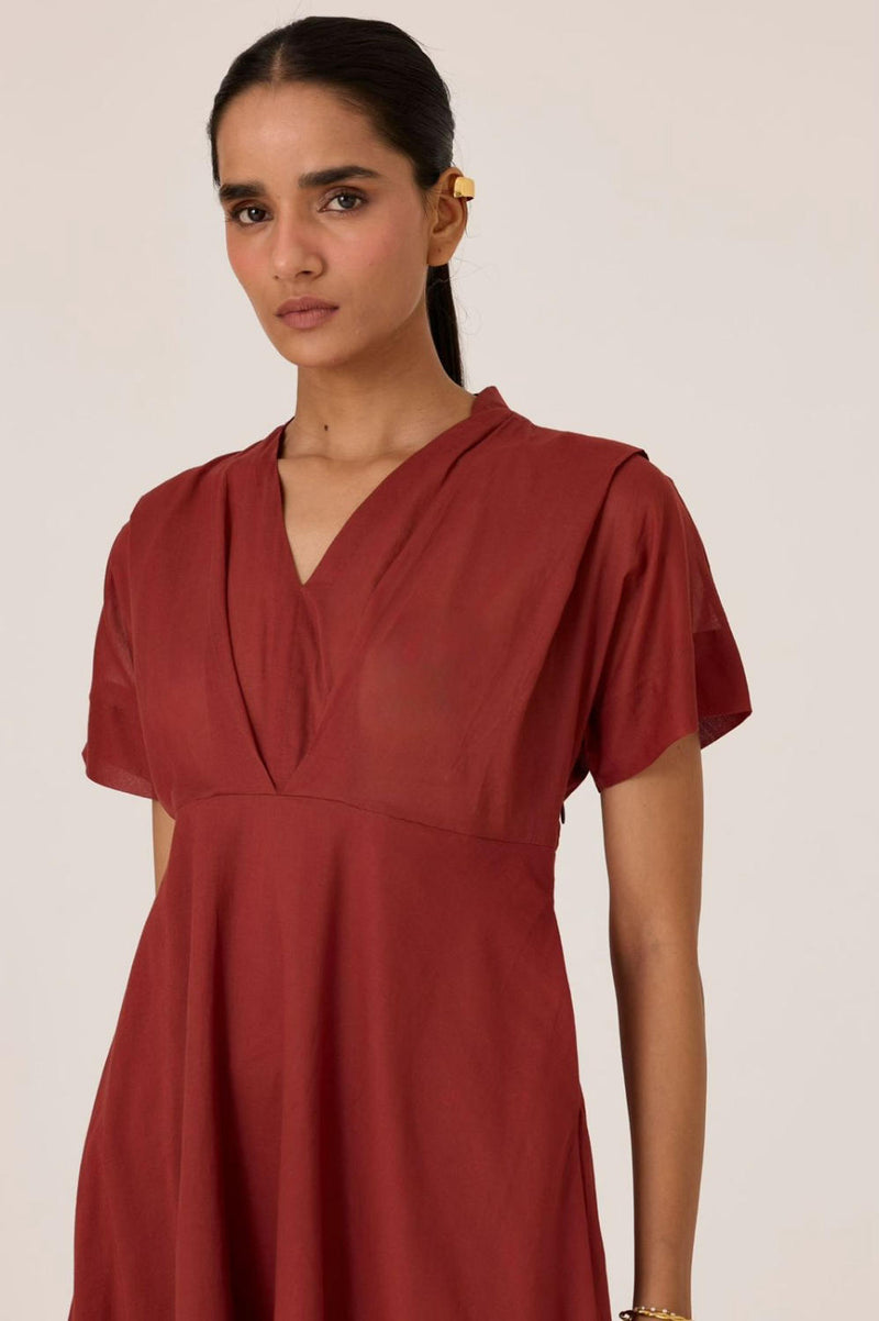 Raed Umber Pleated Midi Dress cotton by The Summer House for women in Singapore