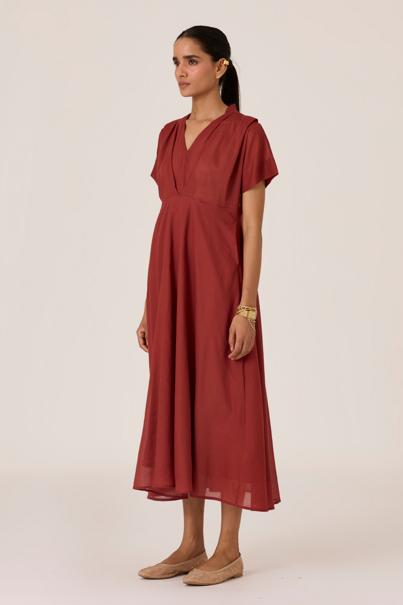 Raed Umber Pleated Midi Dress cotton by The Summer House for women in Singapore