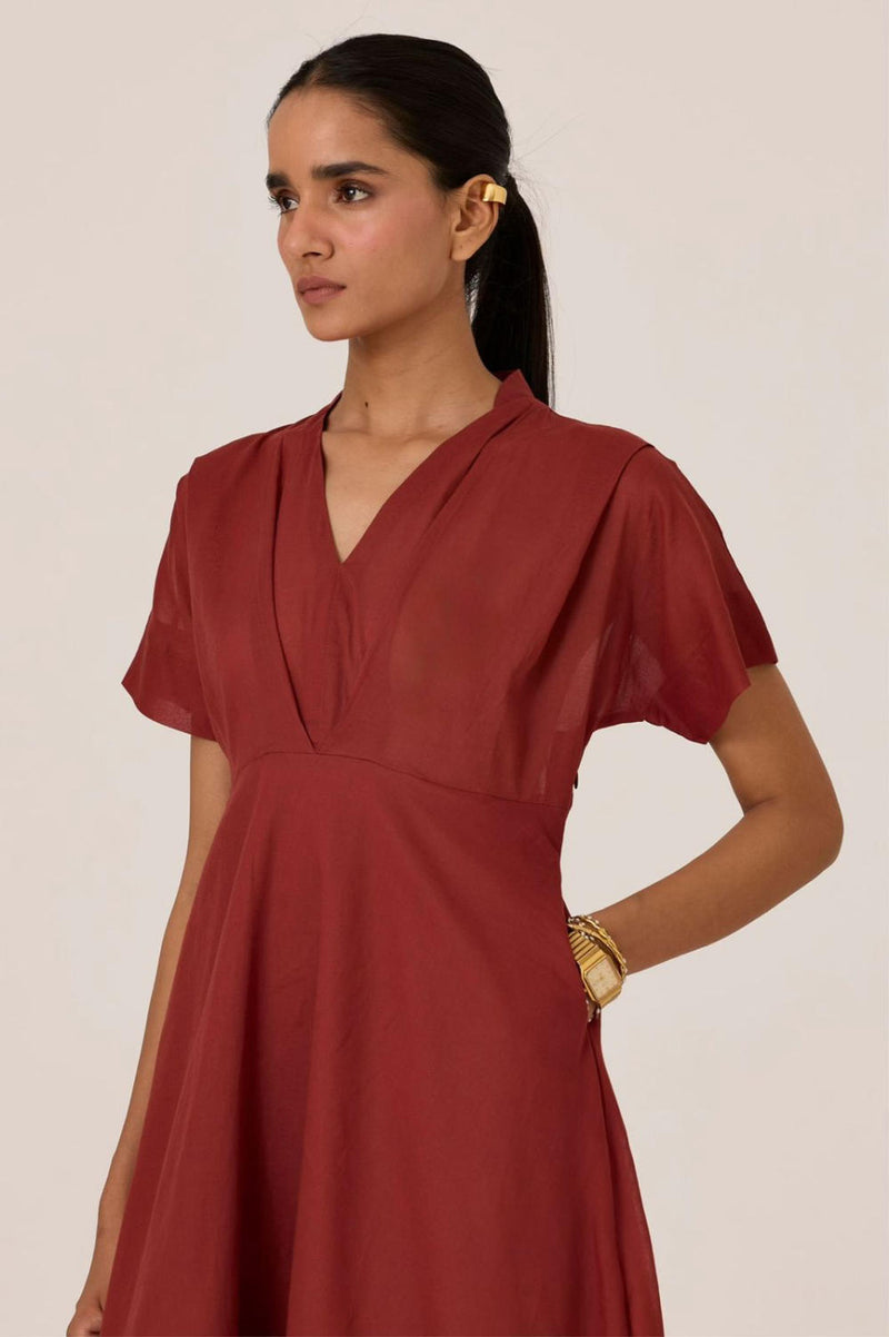 Raed Umber Pleated Midi Dress cotton by The Summer House for women in Singapore
