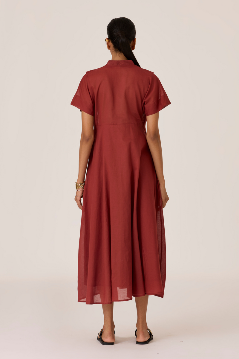 Raed Umber Pleated Midi Dress cotton by The Summer House for women in Singapore