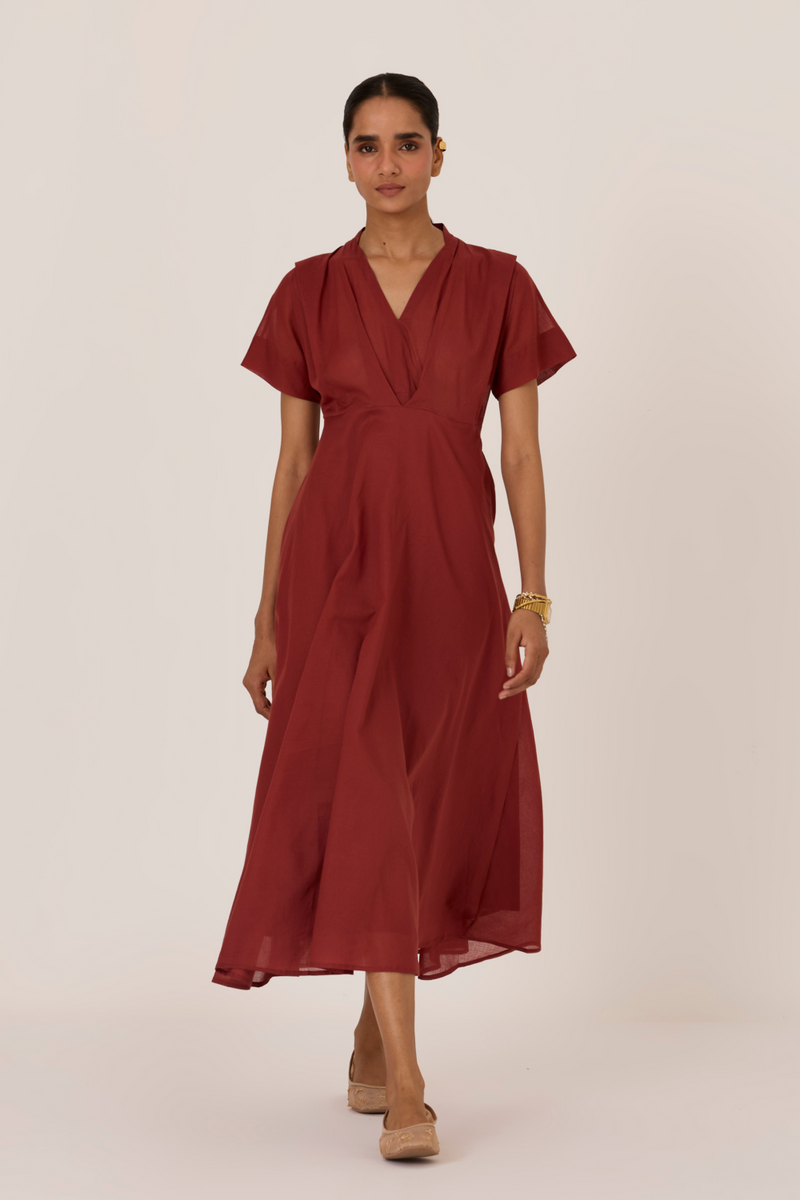 Raed Umber Pleated Midi Dress cotton by The Summer House for women in Singapore