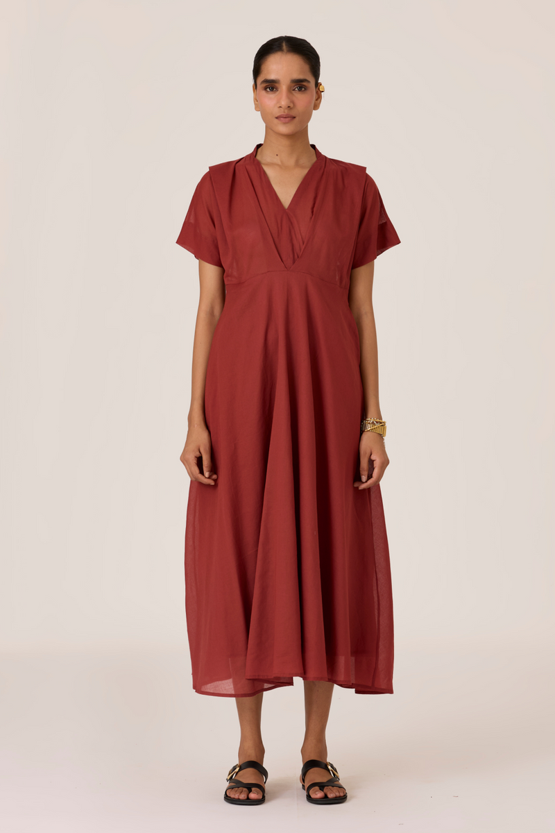 Raed Umber Pleated Midi Dress cotton by The Summer House for women in Singapore