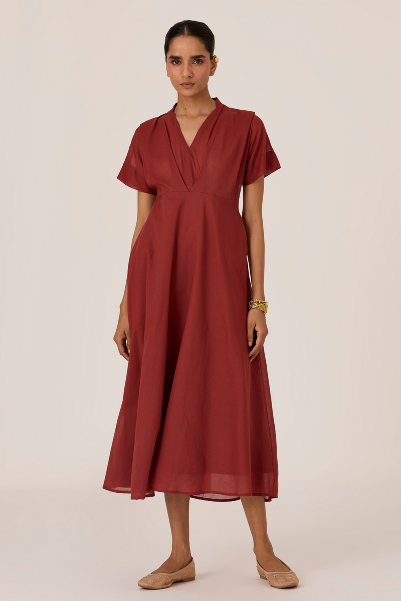 Raed Umber Pleated Midi Dress cotton by The Summer House for women in Singapore