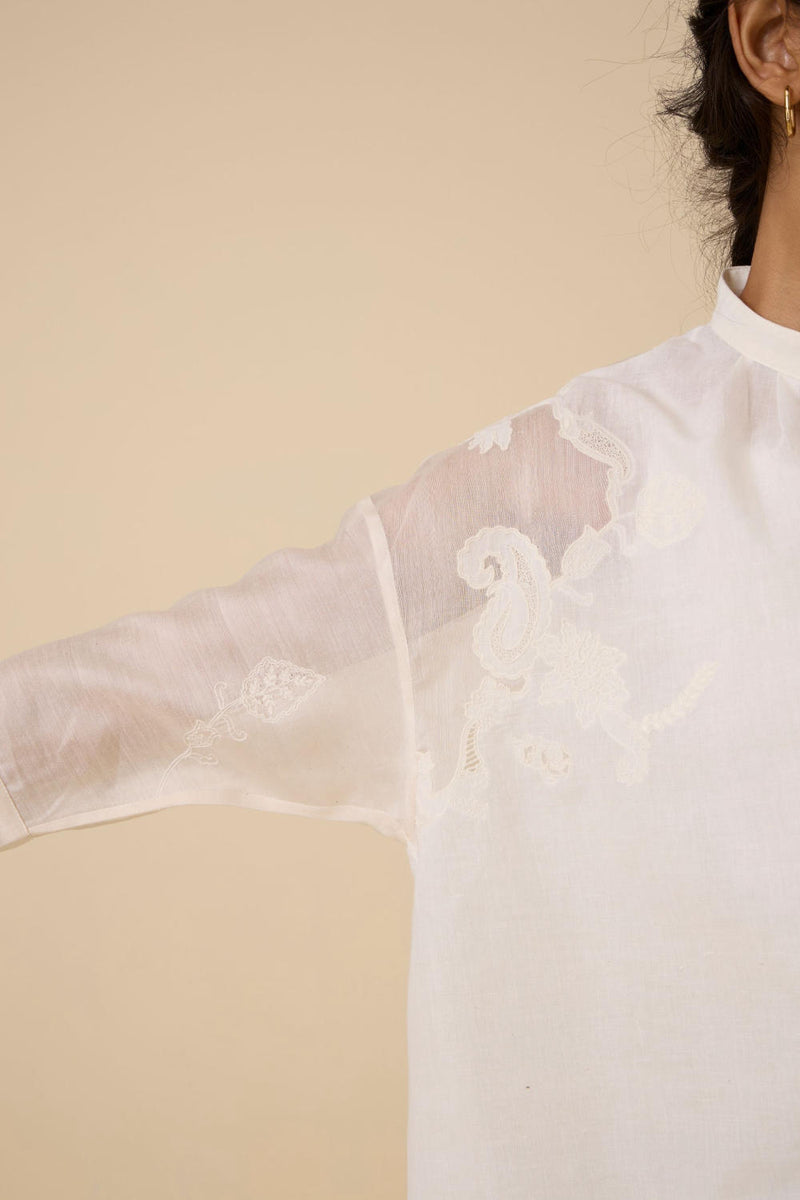 Raha Embroidered Handwoven Top chanderi by The Summer House in white color for women in Singapore