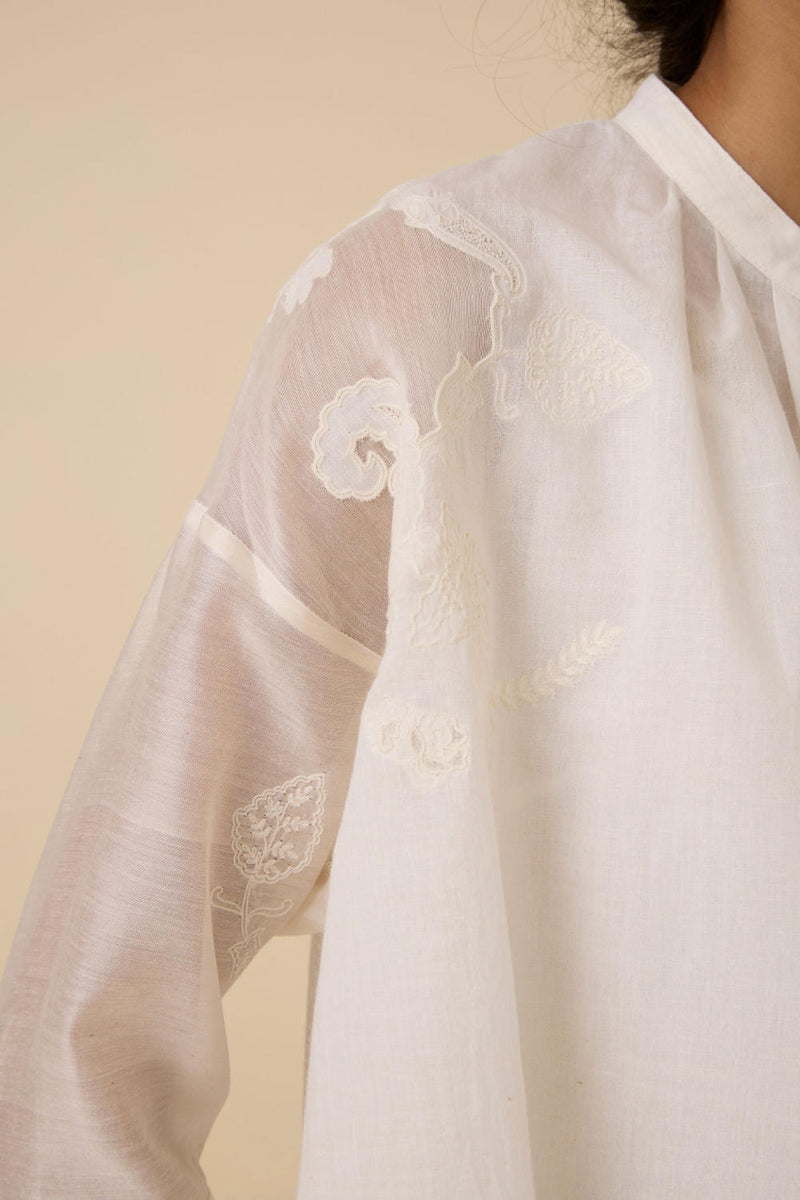 Raha Embroidered Handwoven Top chanderi by The Summer House in white color for women in Singapore