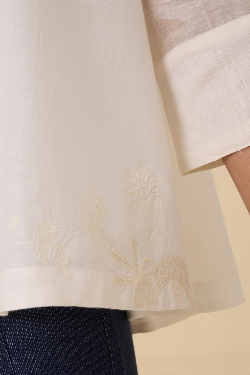 Raha Embroidered Handwoven Top chanderi by The Summer House in white color for women in Singapore