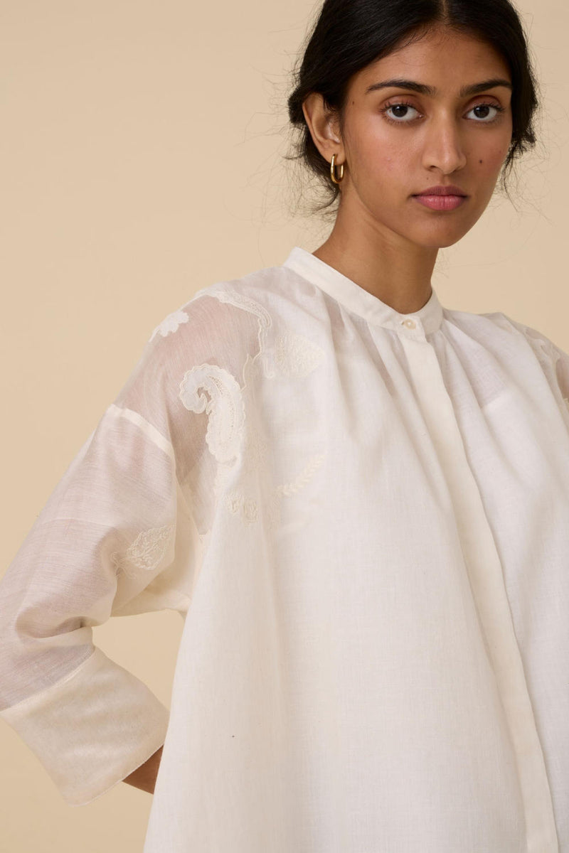 Raha Embroidered Handwoven Top chanderi by The Summer House in white color for women in Singapore