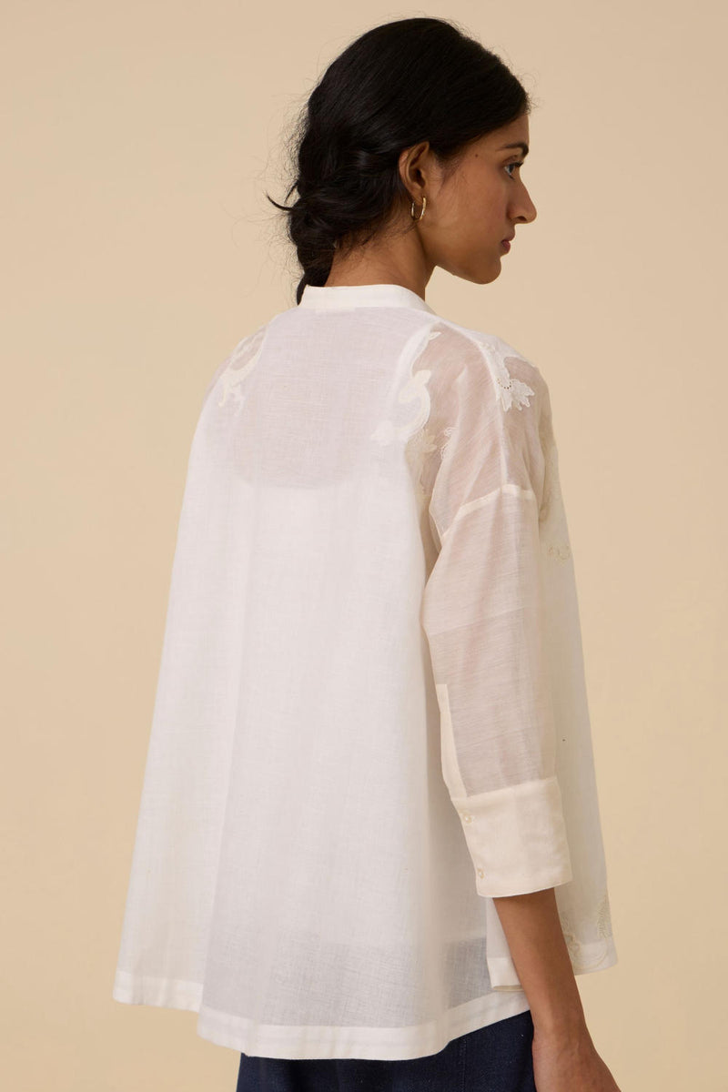 Raha Embroidered Handwoven Top chanderi by The Summer House in white color for women in Singapore