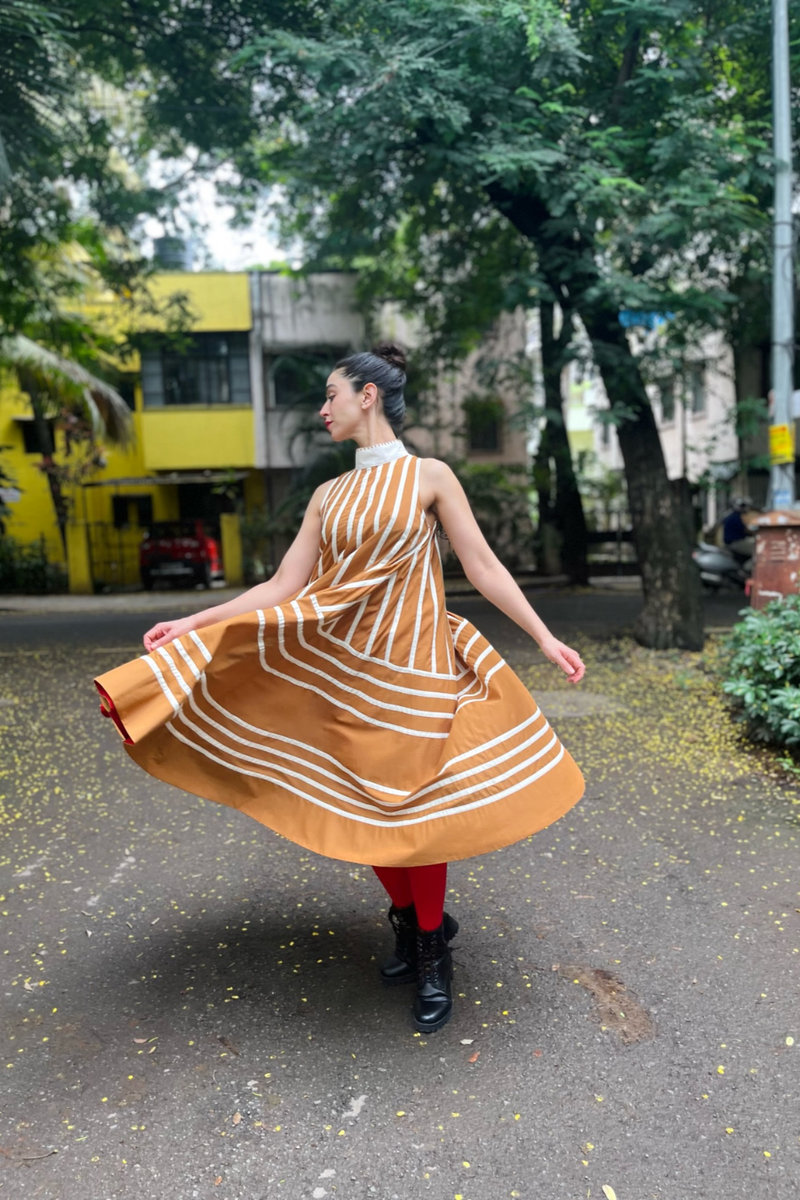 Rangoli Dress - Golden cotton by Ka-Sha in multi color for women in Singapore