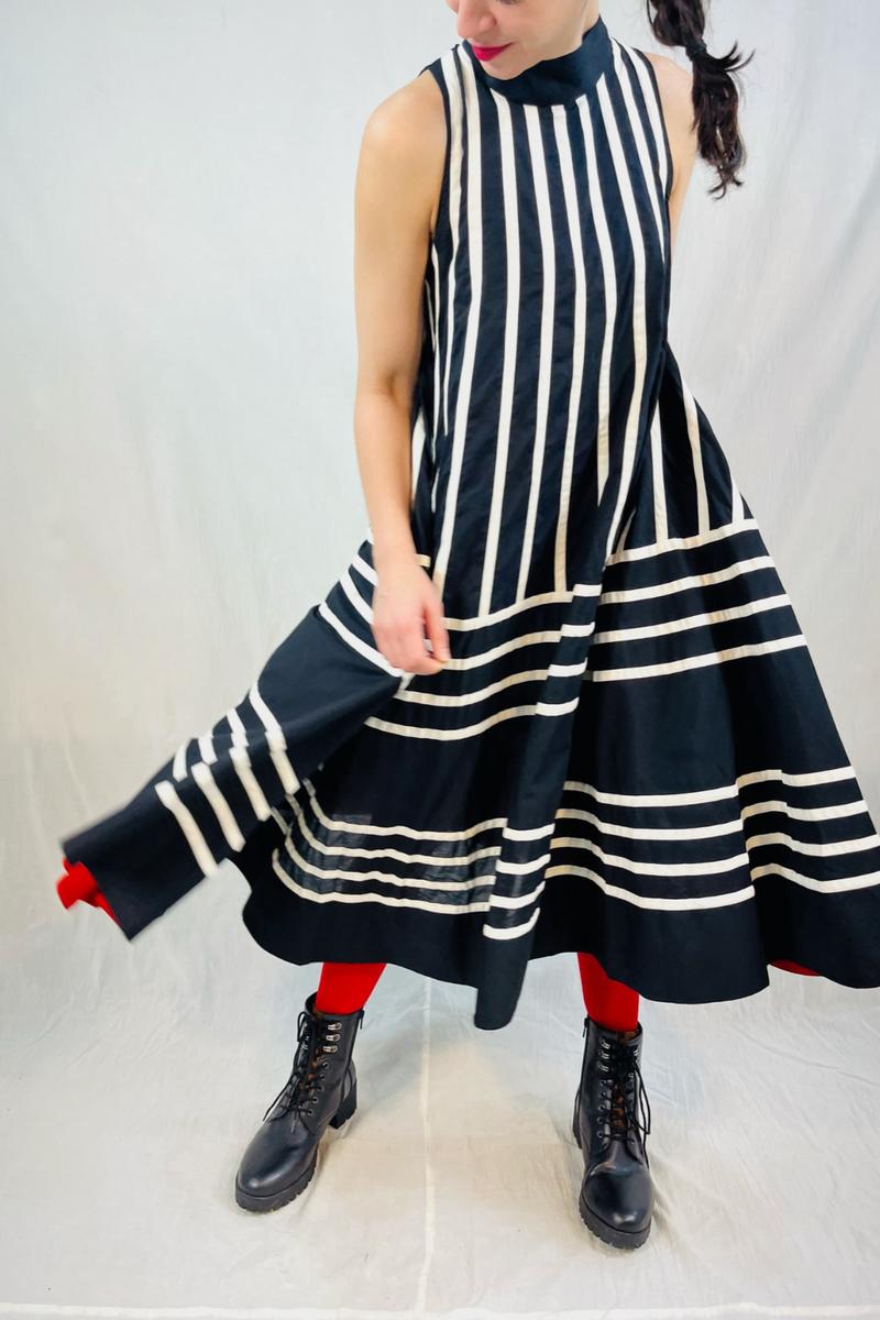Rangoli Dress - B&W cotton by Ka-Sha in black color for women in Singapore