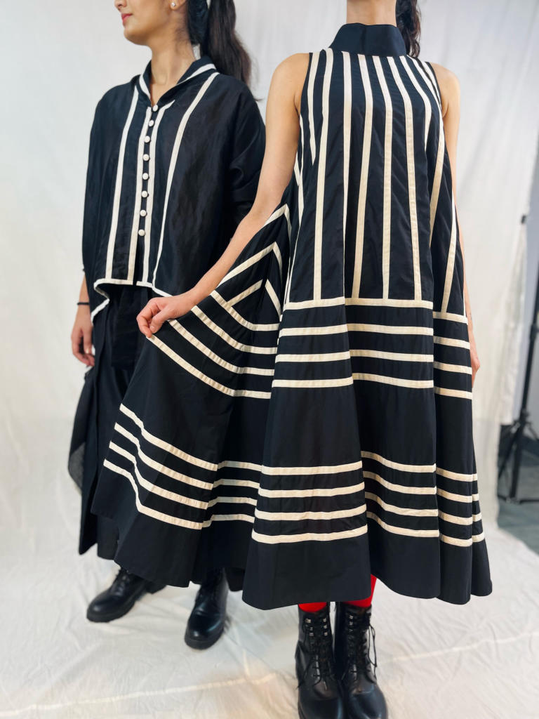 Rangoli Dress - B&W cotton by Ka-Sha in black color for women in Singapore